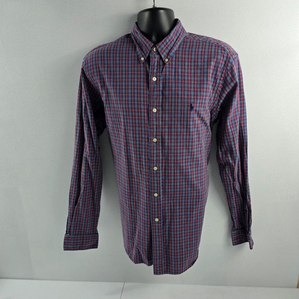 **Ralph Lauren XL Plaid Button-Down Shirt Red Blue Long Sleeve 4214**